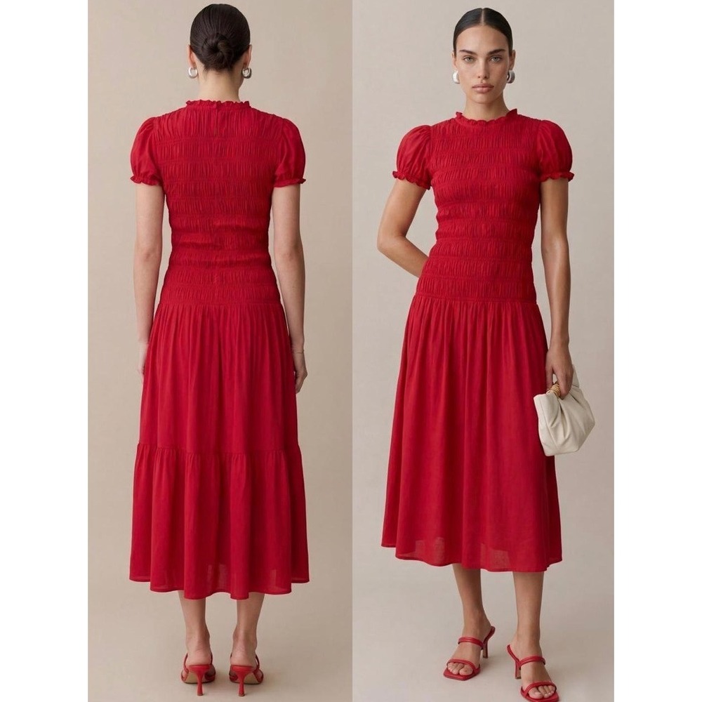 Few Moda O.P.T. One Pretty Time Red Smocked Midi Dress T25WDRS0578G Size 6 NWT